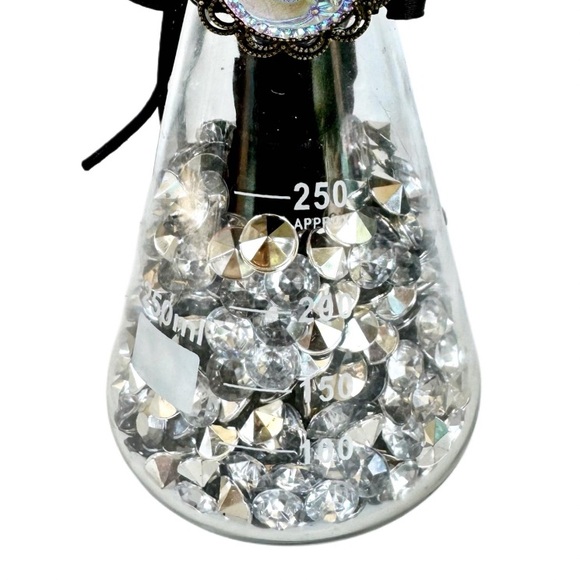 Iridescent Cameo Adorned Science Beaker Dark Ruffles Vase w/ Filler - Picture 5 of 13